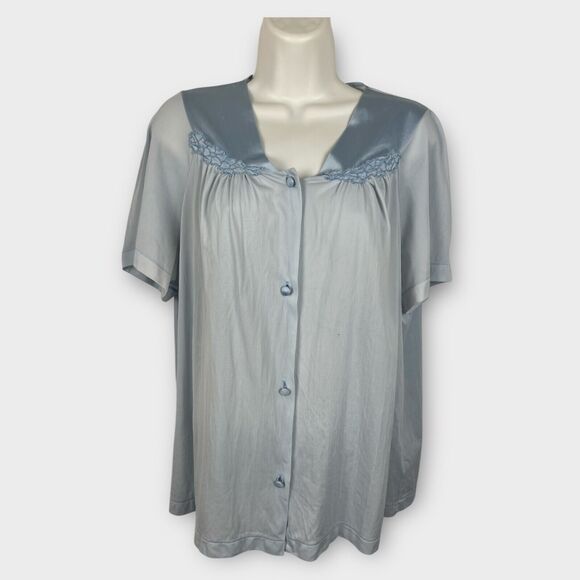 Vintage 1960s Blue Vanity Fair Nylon Sleep Shirt Night Shirt Floral Collar Large - Picture 1 of 8
